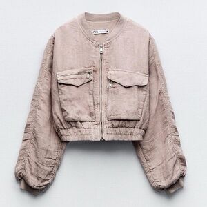 NWT Zara Greta Linen Bomber Jacket - size small - mauve/light pink